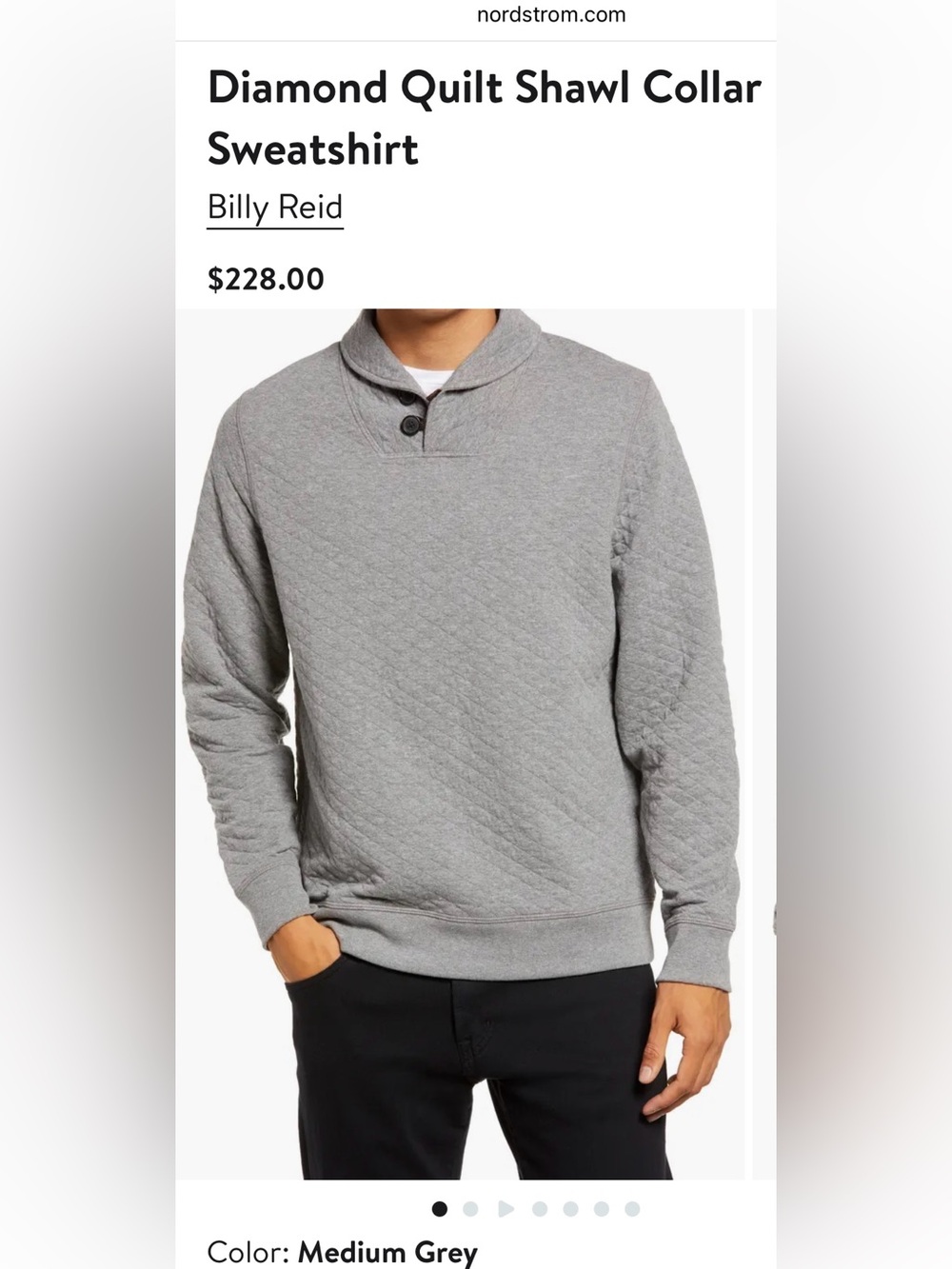 Men's Billy Reid Diamond Quilt Shawl Collar Sweatshirt Gray
